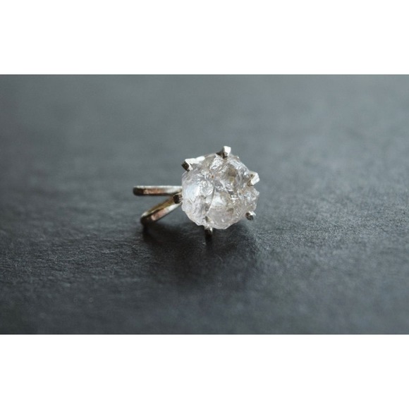 Sterling silver stud earrings, alternative diamond, uncut natural gemsto… - Picture 1 of 4
